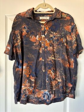 Free People Share Good Vibes Button Front Short Sleeve Shirt Small oversized